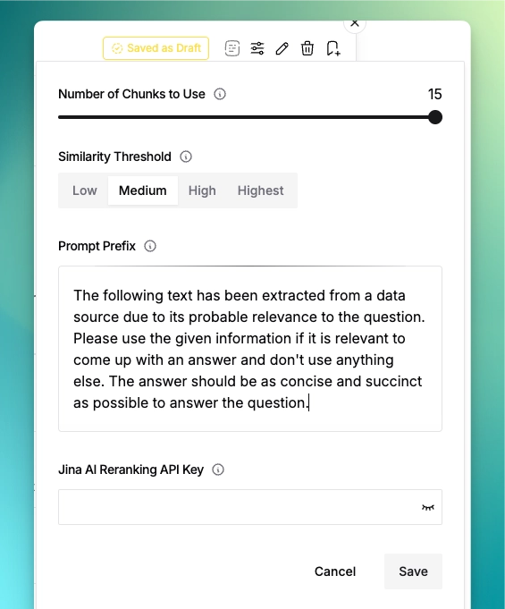 Search settings showing similarity controls