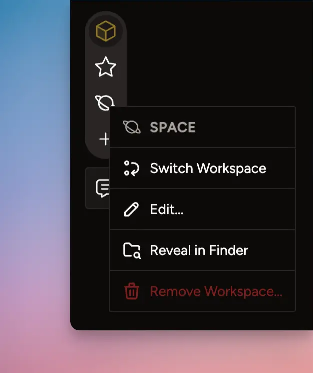 Workspace Tray Conext Menu provides additional actions