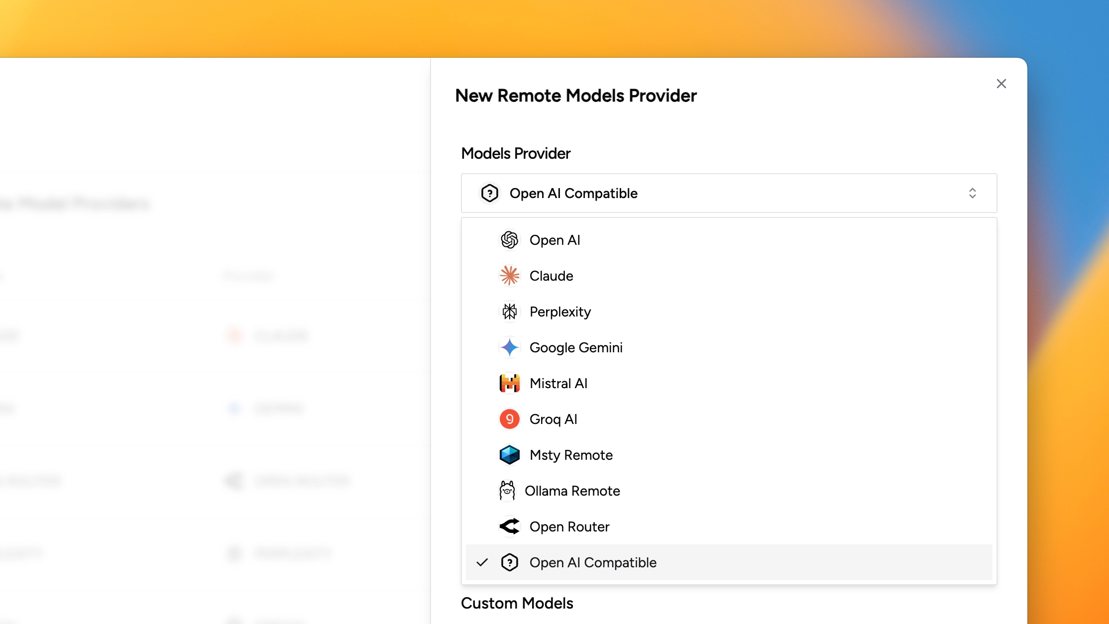 Choose Open AI Compatible Provider